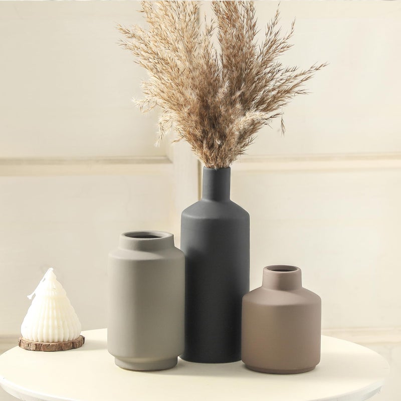 Mitt&Ditt Ceramic Vase Set of 3, Modern Decorative Vases for Home Decor, Small Flower Pottery Vase Sets, Boho Farmhouse Rustic Vases for Living Room, Kitchen, Bedroom, Bathroom, Shelf, Table - Image 4