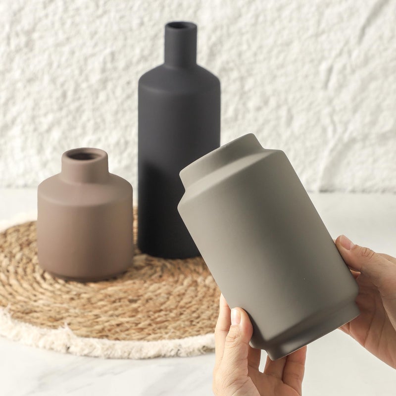 Mitt&Ditt Ceramic Vase Set of 3, Modern Decorative Vases for Home Decor, Small Flower Pottery Vase Sets, Boho Farmhouse Rustic Vases for Living Room, Kitchen, Bedroom, Bathroom, Shelf, Table - Image 5