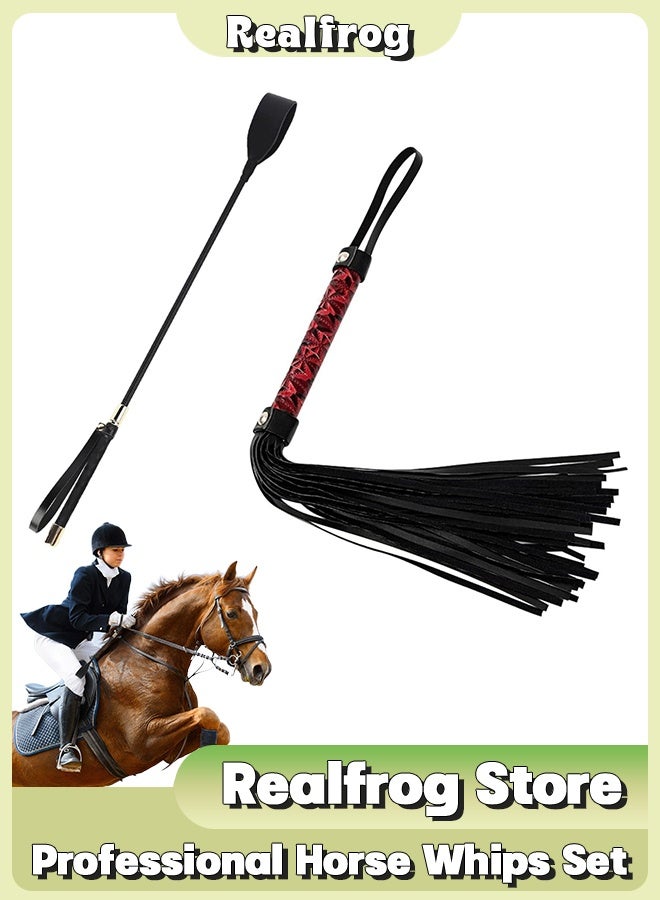 Realfrog 2-Pack Professional Horse Whips Set - Durable Leather Equestrian Whip & Braided Lunge Whip for Riding, Training, Dressage & Show Jumping - Flexible & Lightweight Design - Image 1