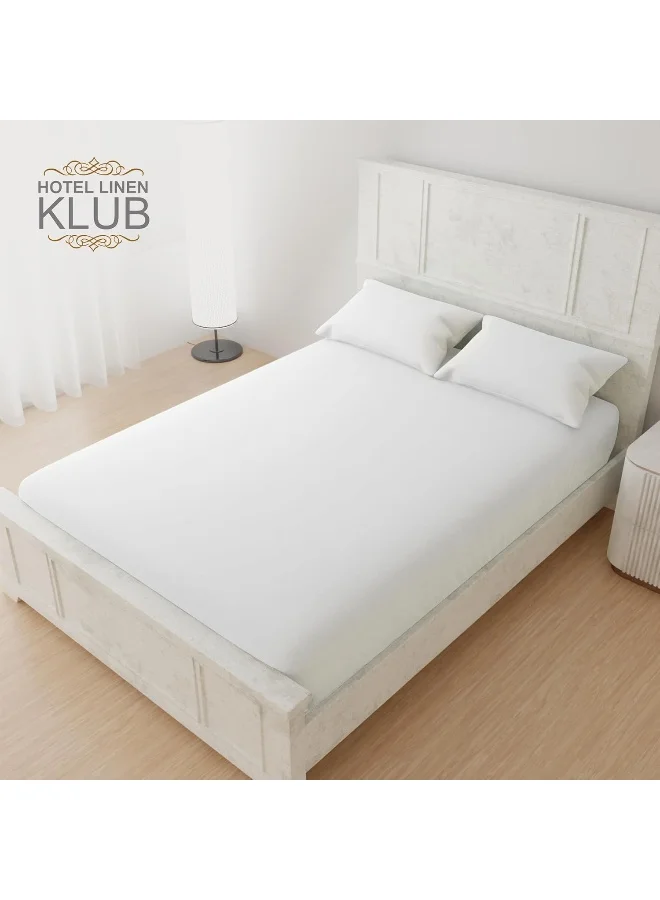Hotel Linen Klub Hotel Linen Klub Luxury 100% Cotton 350TC Fitted Sheet Set - Ultra Soft &amp; Breathable, Hypo Allergenic Premium Quality Bedding, Size : Double 120x200+30cm deep pocket and 2pc Pillowcase 50x75cm, White