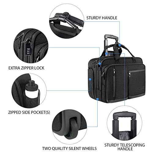 VANKEAN 17.3 Inch Rolling Laptop Bag, Waterproof Overnight Rolling Bags, Laptop Bags for Travel/Work/Business, Stylish Carry on Briefcase, Black - Image 5
