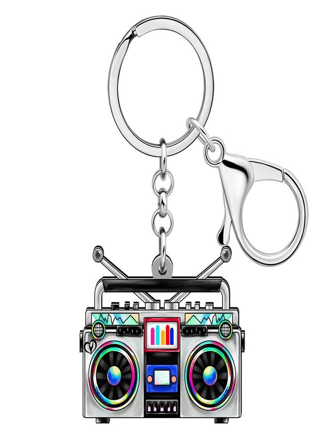 NEWEI Acrylic 90s Cassette Tape Keychain Retro TV Radio Key Chains for Women 80s Themed Party Decoration (Retro Radio) - Image 1
