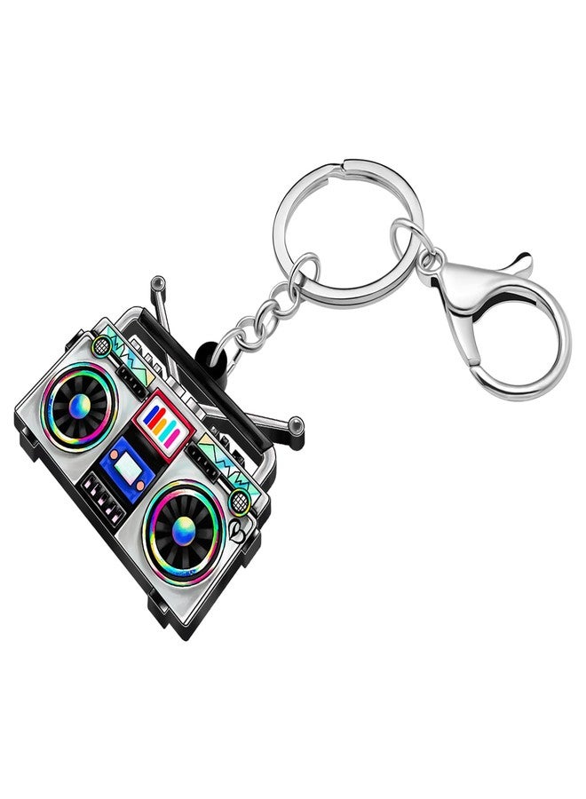 NEWEI Acrylic 90s Cassette Tape Keychain Retro TV Radio Key Chains for Women 80s Themed Party Decoration (Retro Radio) - Image 2