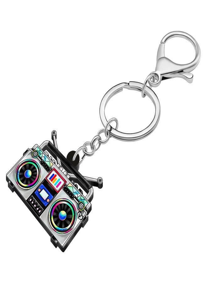 NEWEI Acrylic 90s Cassette Tape Keychain Retro TV Radio Key Chains for Women 80s Themed Party Decoration (Retro Radio) - Image 3