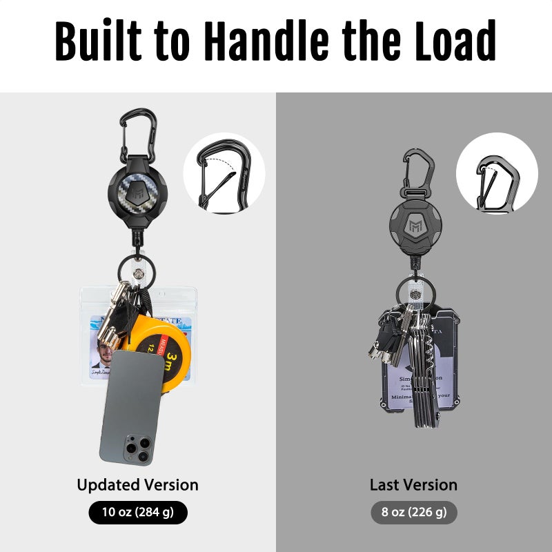 MNGARISTA 2-Pack Retractable Keychain, Heavy Duty 10 OZ Retraction 3K Carbon Fiber ID Badge Reel, Carabiner Badge Holder Hook Upgraded 31.5" Stainless Steel Cord Lanyard with Clip Strap and Key Ring - Image 3