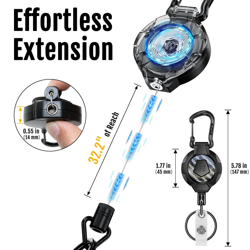 MNGARISTA 2-Pack Retractable Keychain, Heavy Duty 10 OZ Retraction 3K Carbon Fiber ID Badge Reel, Carabiner Badge Holder Hook Upgraded 31.5" Stainless Steel Cord Lanyard with Clip Strap and Key Ring - Image 4