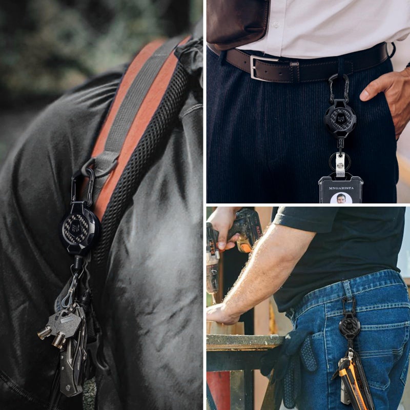 MNGARISTA 2-Pack Retractable Keychain, Heavy Duty 10 OZ Retraction 3K Carbon Fiber ID Badge Reel, Carabiner Badge Holder Hook Upgraded 31.5" Stainless Steel Cord Lanyard with Clip Strap and Key Ring - Image 5