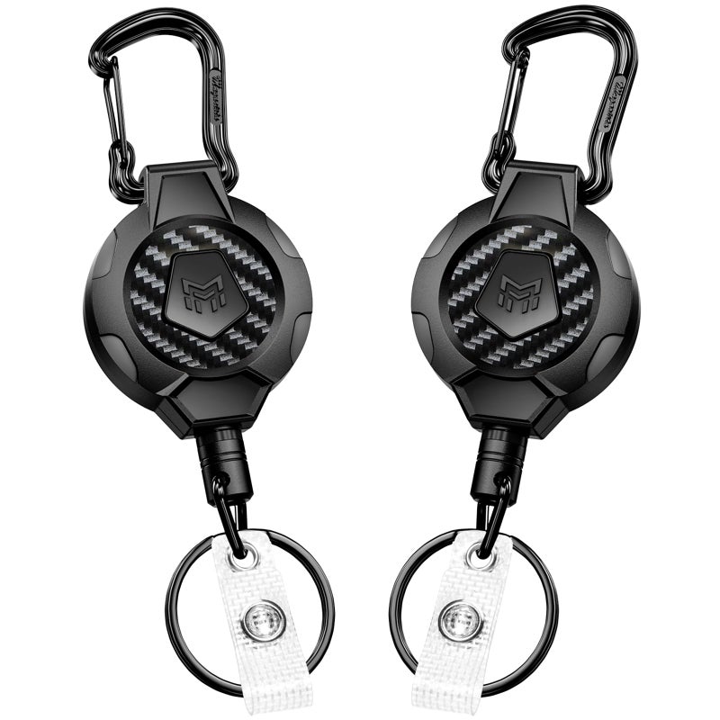 MNGARISTA 2-Pack Retractable Keychain, Heavy Duty 10 OZ Retraction 3K Carbon Fiber ID Badge Reel, Carabiner Badge Holder Hook Upgraded 31.5" Stainless Steel Cord Lanyard with Clip Strap and Key Ring - Image 1