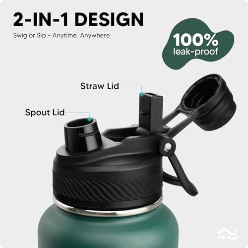 Swigina Insulated Water Bottle with Silicone Boot (36hrs Cold/18hrs Hot) - DIY Stickers, [2-in-1 Lid], BPA Free, 32 oz - Image 2