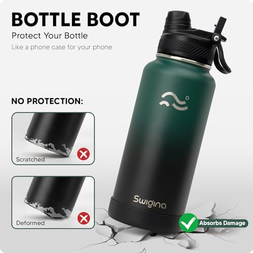 Swigina Insulated Water Bottle with Silicone Boot (36hrs Cold/18hrs Hot) - DIY Stickers, [2-in-1 Lid], BPA Free, 32 oz - Image 4