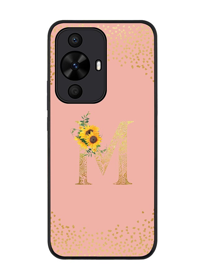 Stylizedd Rugged Black edge case for Huawei nova 12s / Huawei nova 11/ Huawei nova 12 Lite 4G,Custom Monogram Initial Letter Floral Alphabet - M (Rose Pink) - Image 1