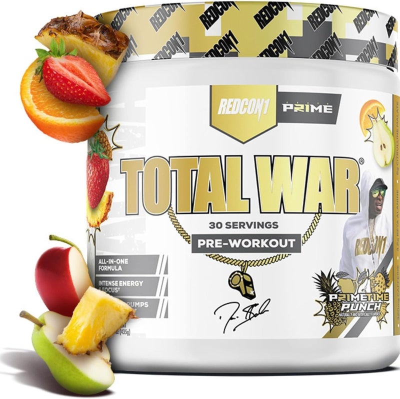 ريدكون ١ Redcon1 Total War Pre-Workout (30 جرعة) – طاقة عالية التحفيز وتضخيم العضلات – نكهة الفواكه (إصدار ديون ساندرز) - Image 1