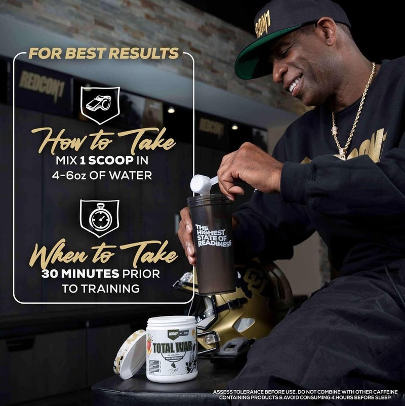 ريدكون ١ Redcon1 Total War Pre-Workout (30 جرعة) – طاقة عالية التحفيز وتضخيم العضلات – نكهة الفواكه (إصدار ديون ساندرز) - Image 4