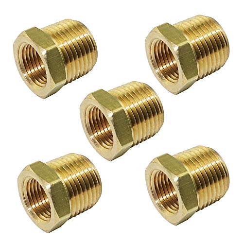 TL TOOLEGIN 3/8" NPT Male x 1/4" NPT Female Brass Bushing Reducer Adapter Reducing Pipe Fitting 5pcs 1200 PSI - Image 1