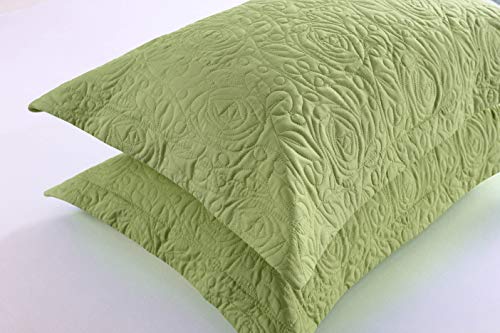 MarCielo 2-Piece Embroidered Pillow Shams, Decorative Microfiber Pillow Covers Set, Standard Size (Green) - Image 4