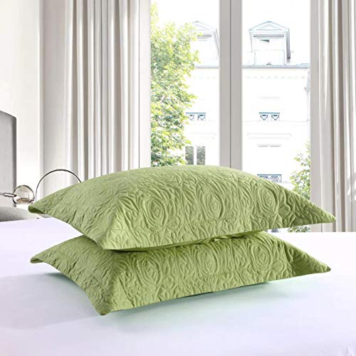 MarCielo 2-Piece Embroidered Pillow Shams, Decorative Microfiber Pillow Covers Set, Standard Size (Green) - Image 3