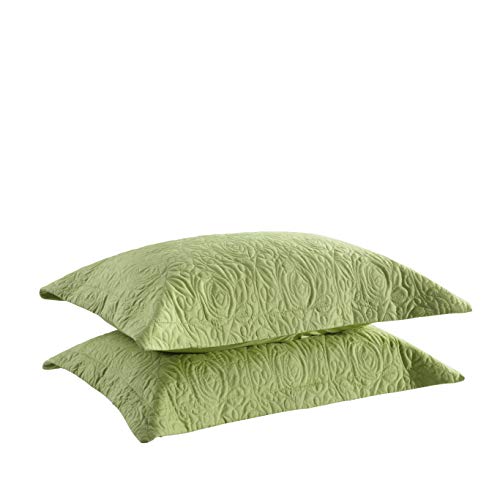 MarCielo 2-Piece Embroidered Pillow Shams, Decorative Microfiber Pillow Covers Set, Standard Size (Green) - Image 1