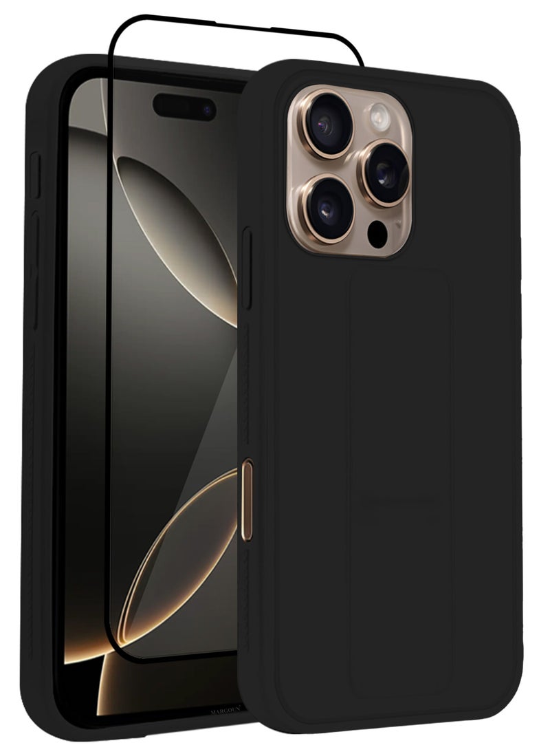 CATANES - (for Apple iPhone 16 Pro Max) 2Packs , Case Cover PU Leather Back Cover with Stand Function and Finger Grip, Shockproof Screen Protector / Black - Image 1