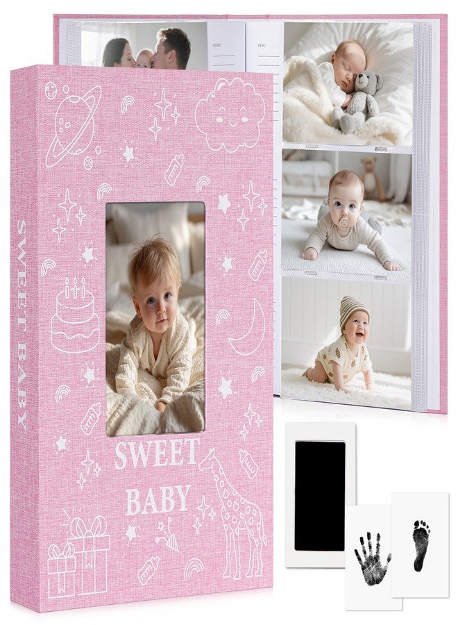 EARLY MINDS Baby Photo Album 4x6 300 Pockets with Memo Area & Hand and Footprint Kit, Linen Cover Slip-in Memory Book with Front Window, Acid-Free Keepsake for Newborn Boy Girl, First Year Moments - Image 1