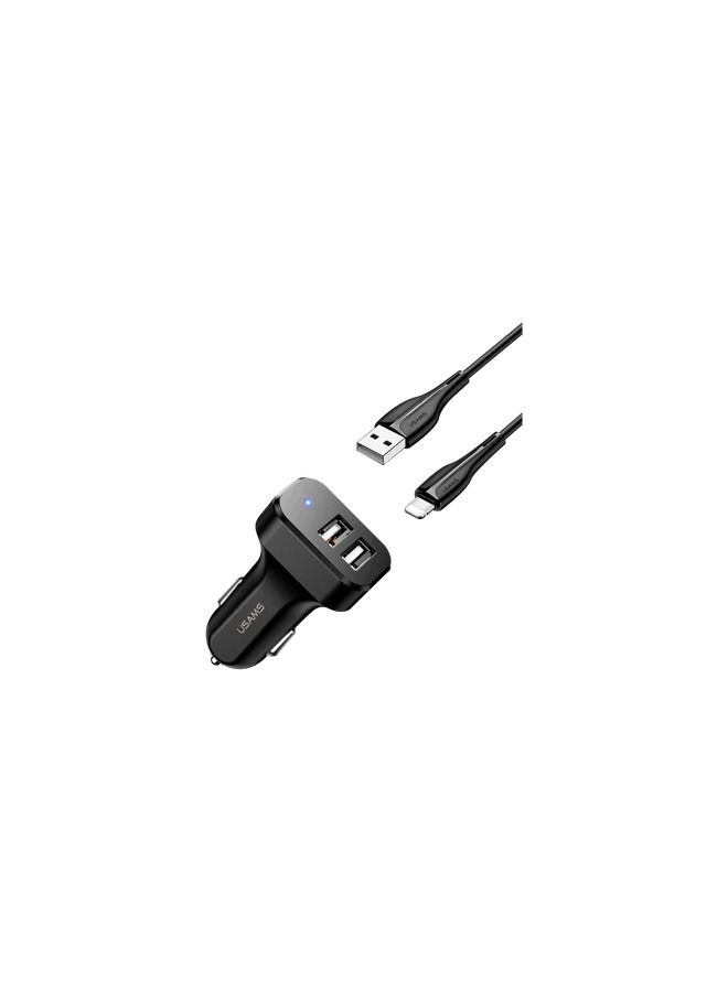 USAMS TRAVEL CAR CHARGER KIT KING TU SERIES (U35 MICRO DATA AND CHARGING CABLE 1M BLACK+ C13 2.1A DUAL USB CAR CHARGER BLACK) - Image 3