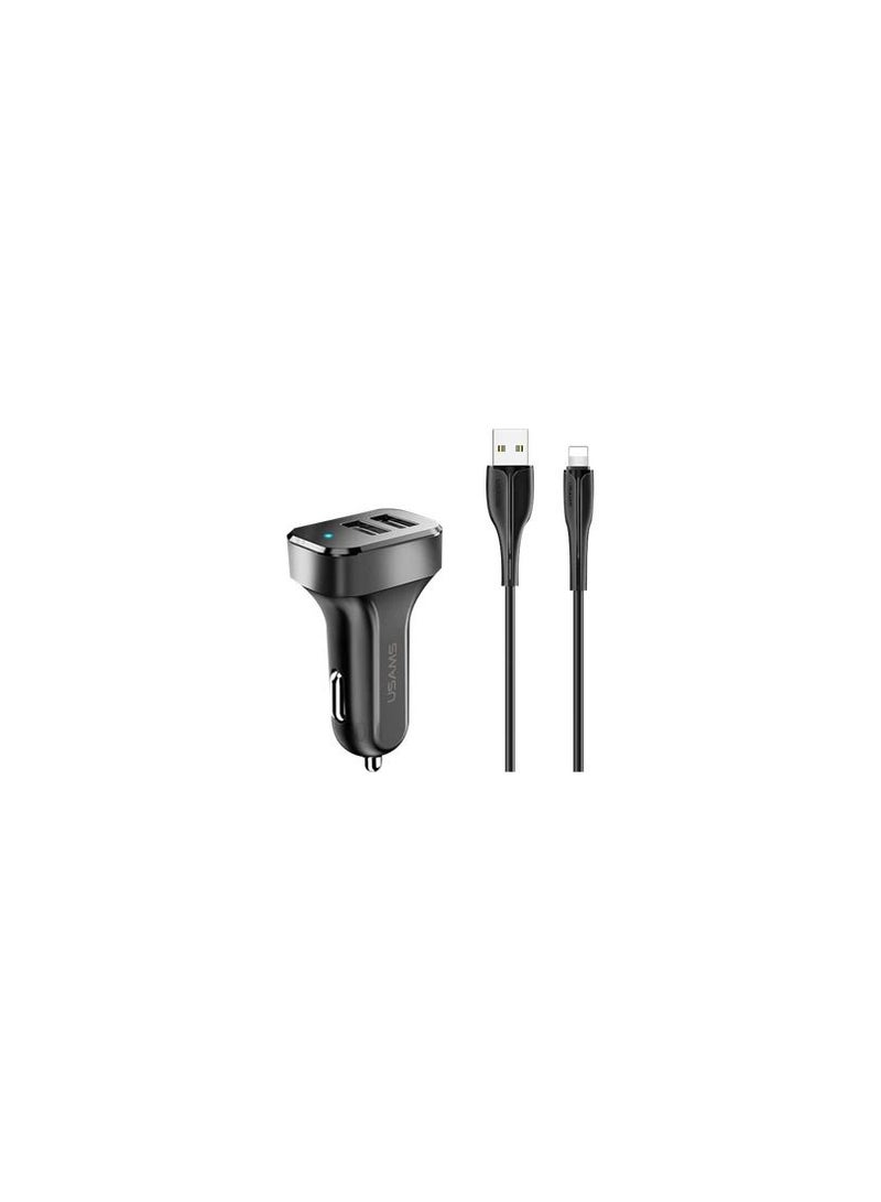 USAMS TRAVEL CAR CHARGER KIT KING TU SERIES (U35 MICRO DATA AND CHARGING CABLE 1M BLACK+ C13 2.1A DUAL USB CAR CHARGER BLACK) - Image 2