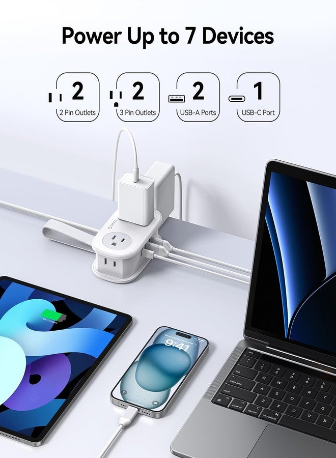 أوريكو شريط طاقة سفر ORICO 20 واط USB-C PD، 4 منافذ تيار متردد 3 منافذ USB (شحن سريع)، سلك تمديد مسطح بطول 4 أقدام، معتمد من Cruise، صغير الحجم للسفر التجاري/السكن الجامعي - AP3 - Image 2