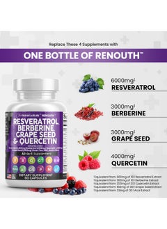 Clean Nutraceuticals Resveratrol 6000Mg Berberine 3000Mg Grape Seed Extract 3000Mg Quercetin 4000Mg Green Tea Extract Polyphenol Supplement For Women And Men With Nacetyl Cysteine Acai Extract Made In Usa 60 Caps  - Image 4