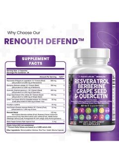 Clean Nutraceuticals Resveratrol 6000Mg Berberine 3000Mg Grape Seed Extract 3000Mg Quercetin 4000Mg Green Tea Extract Polyphenol Supplement For Women And Men With Nacetyl Cysteine Acai Extract Made In Usa 60 Caps  - Image 5