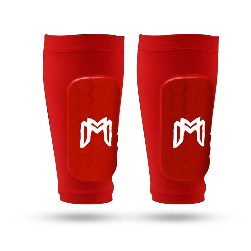 MediCaptain Mini Shin Guards Soccer Built in Shin Pad Sleeves for Mens Women Teens Small Shin Guards Lightweight Breathable Shin Defender Leg Protection Red Maxi - Image 2