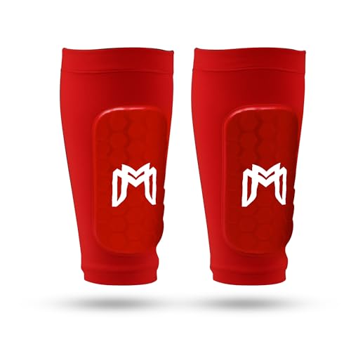 MediCaptain Mini Shin Guards Soccer Built in Shin Pad Sleeves for Mens Women Teens Small Shin Guards Lightweight Breathable Shin Defender Leg Protection Red Maxi - Image 1