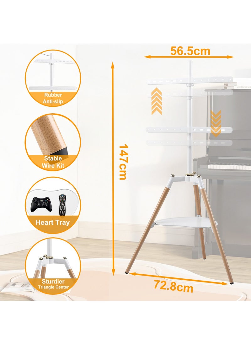 NOAEOU Tripod Easel TV Stand for 32-65 inch,Universal Tripod TV Stand  for  LED LCD Screen Flat Curved Screen, Height Adjustable Studio TV Display Stand with 70° Swivel for Bedroom, Living Room, Corner TV Stand(WHITE)  - Image 3