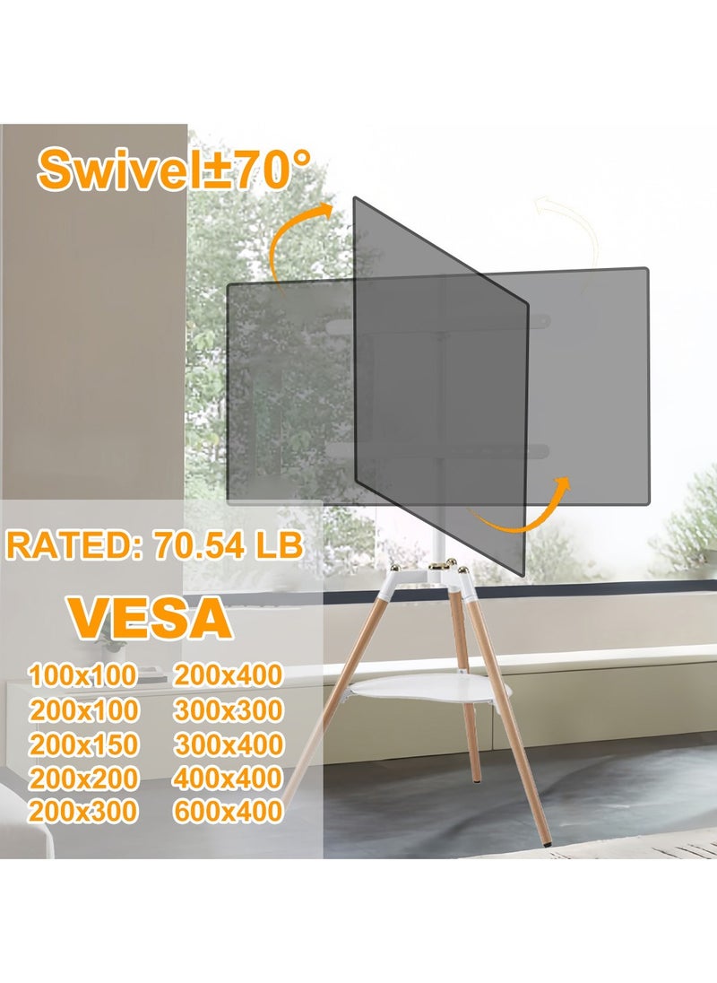 NOAEOU Tripod Easel TV Stand for 32-65 inch,Universal Tripod TV Stand  for  LED LCD Screen Flat Curved Screen, Height Adjustable Studio TV Display Stand with 70° Swivel for Bedroom, Living Room, Corner TV Stand(WHITE)  - Image 5