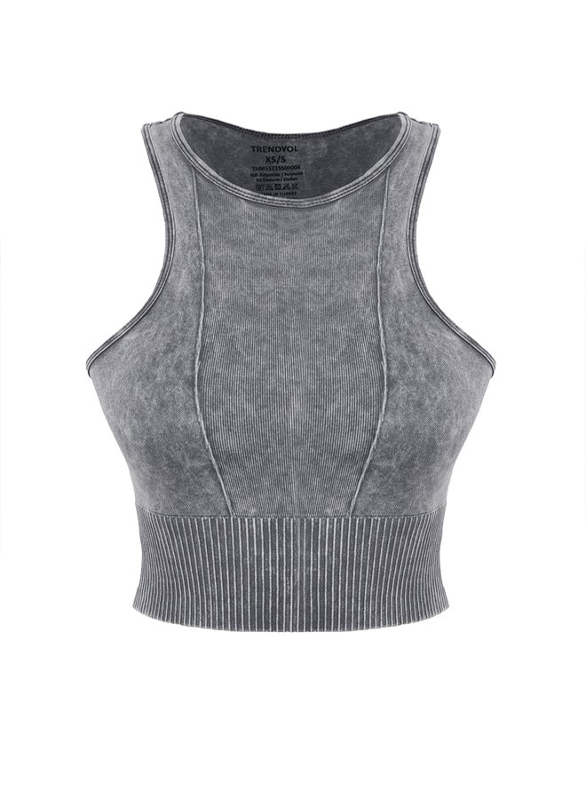 trendyol Anthracite Seamless Halter Neck Knitted Sports Crop Top - - Image 5