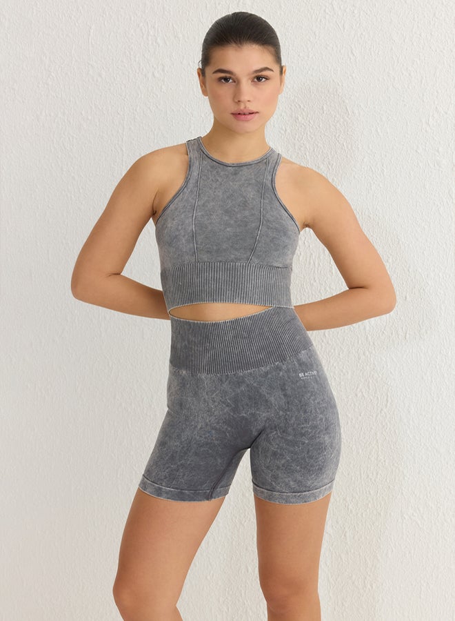 trendyol Anthracite Seamless Halter Neck Knitted Sports Crop Top - - Image 2
