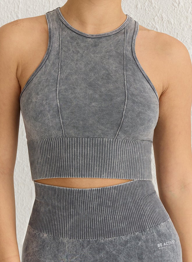 trendyol Anthracite Seamless Halter Neck Knitted Sports Crop Top - - Image 4