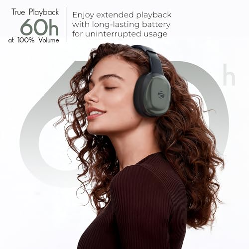 ZEBRONICS Thunder Pro (2026 Upgrade) Wireless Headphones, BT v6.0, True 60 hrs Playback, 40mm Drivers, ENC, Gaming Mode, Dual Pairing, Deep Bass, AUX & microSD, Rapid Charging (Olive Green) - Image 3