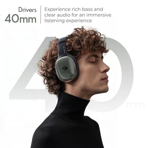 ZEBRONICS Thunder Pro (2026 Upgrade) Wireless Headphones, BT v6.0, True 60 hrs Playback, 40mm Drivers, ENC, Gaming Mode, Dual Pairing, Deep Bass, AUX & microSD, Rapid Charging (Olive Green) - Image 2