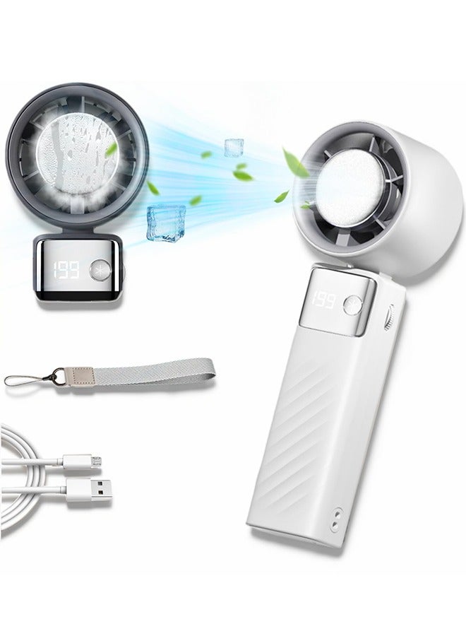 Handheld Portable Fan with Ice Cooler, [20Hrs Max Cooling] Mini Fans, 1-199 Speed, Foldable, LED Display, Super Mini Yet Powerful, Gifts for Women Men Outdoor Indoor (White) - Image 1