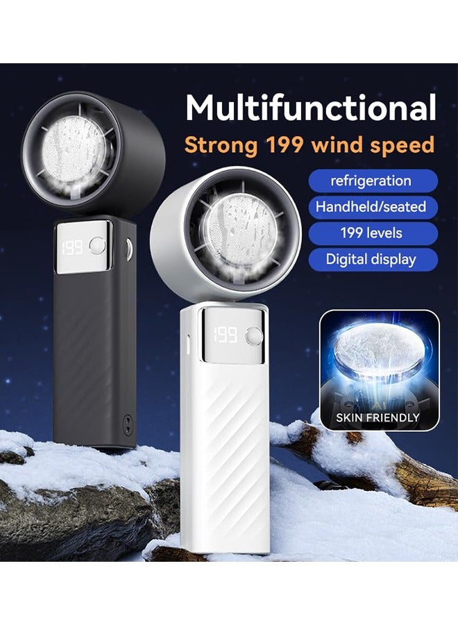 Handheld Portable Fan with Ice Cooler, [20Hrs Max Cooling] Mini Fans, 1-199 Speed, Foldable, LED Display, Super Mini Yet Powerful, Gifts for Women Men Outdoor Indoor (White) - Image 3