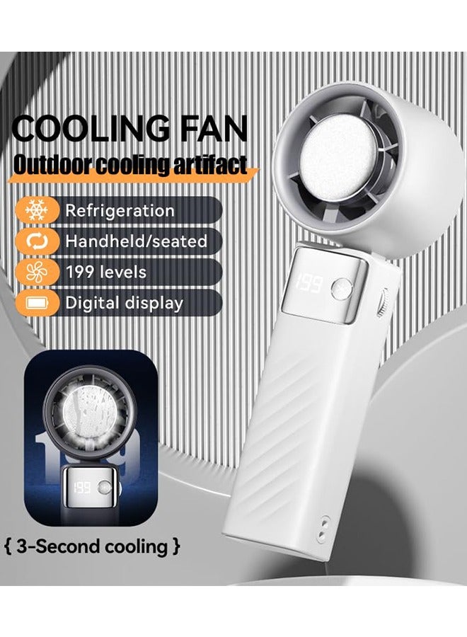 Handheld Portable Fan with Ice Cooler, [20Hrs Max Cooling] Mini Fans, 1-199 Speed, Foldable, LED Display, Super Mini Yet Powerful, Gifts for Women Men Outdoor Indoor (White) - Image 2