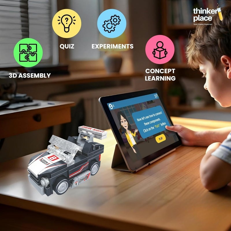 ThinkerPlace 8-in-1 Speed Racing Cars Dark Night (94 Pieces) | Learn About Electric Vehicles | Building Block Set for Kids Age 6+ | STEM Educational Toy | Build, Collect & Create Big-Size Racing Car - Image 3