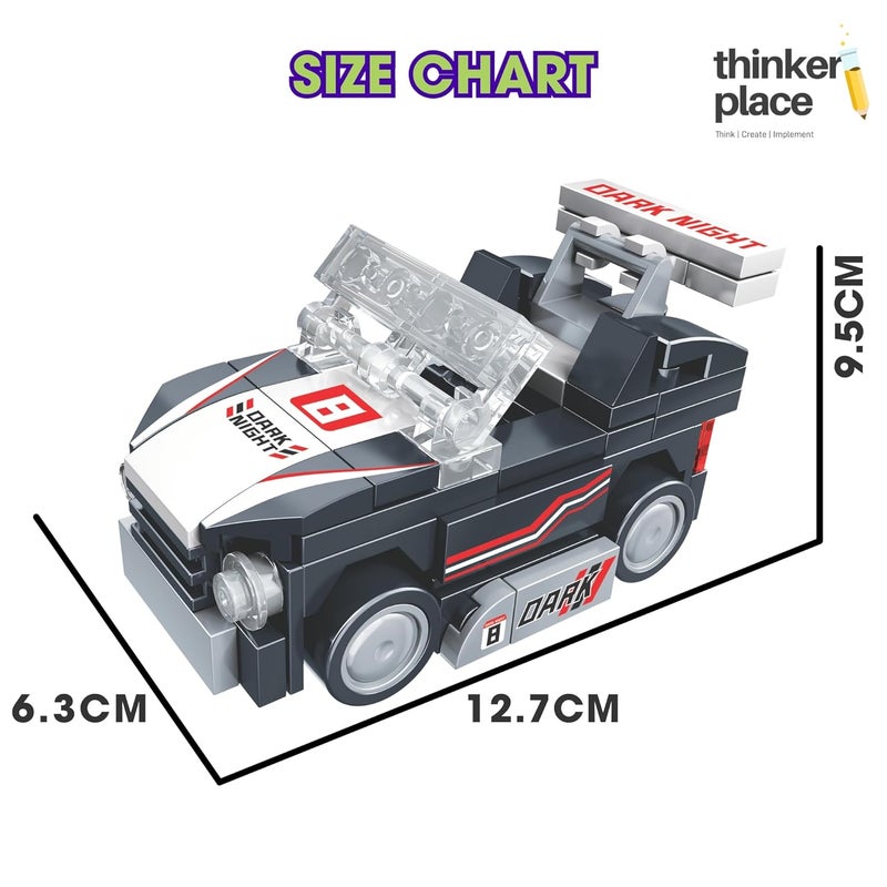 ThinkerPlace 8-in-1 Speed Racing Cars Dark Night (94 Pieces) | Learn About Electric Vehicles | Building Block Set for Kids Age 6+ | STEM Educational Toy | Build, Collect & Create Big-Size Racing Car - Image 5