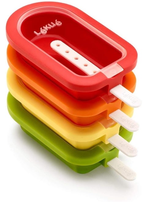 Lékué Pack 4 Classic Stackable Popsicle Molds, Red/Yellow, 16.5 x 7.5 x 2.6 cm