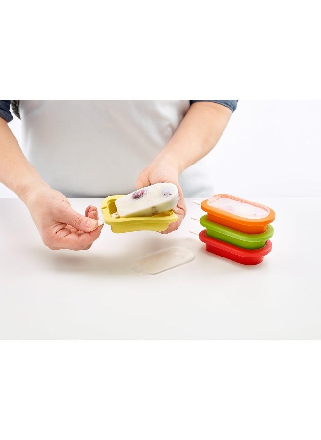 Lékué Pack 4 Classic Stackable Popsicle Molds, Red/Yellow, 16.5 x 7.5 x 2.6 cm