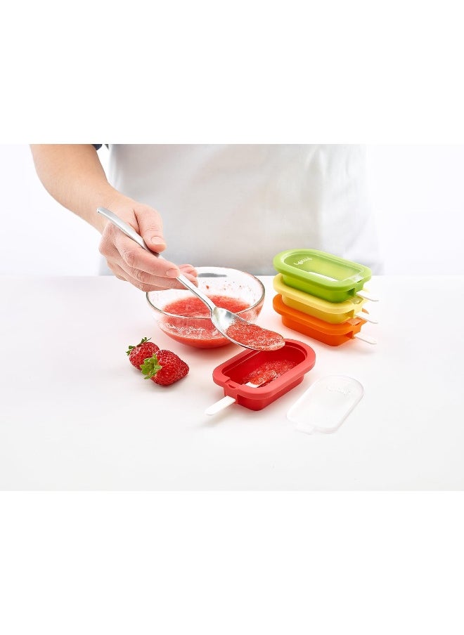 Lékué Pack 4 Classic Stackable Popsicle Molds, Red/Yellow, 16.5 x 7.5 x 2.6 cm