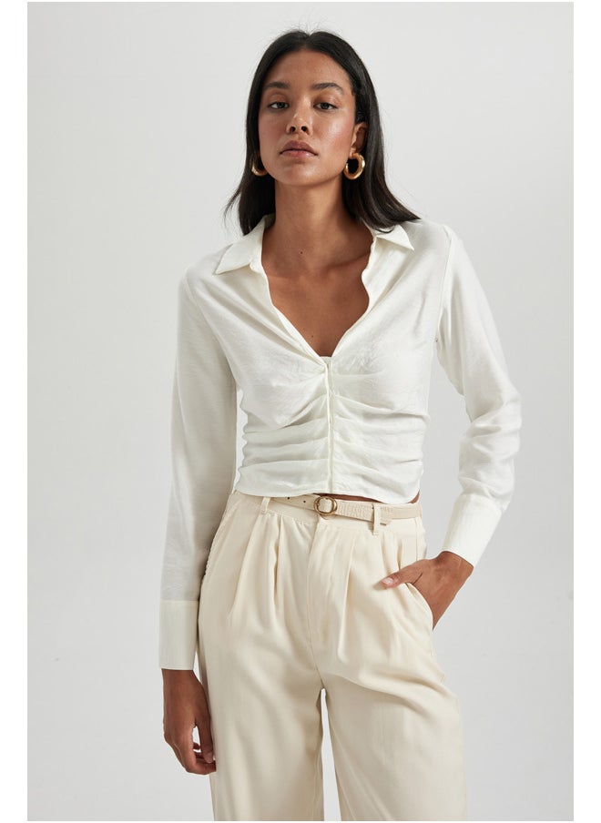DeFacto - Woman Fitted V Neck Woven Long Sleeve Blouse - Image 1
