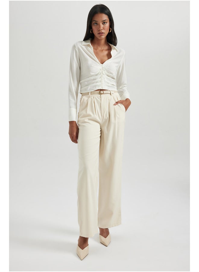 DeFacto - Woman Fitted V Neck Woven Long Sleeve Blouse - Image 1