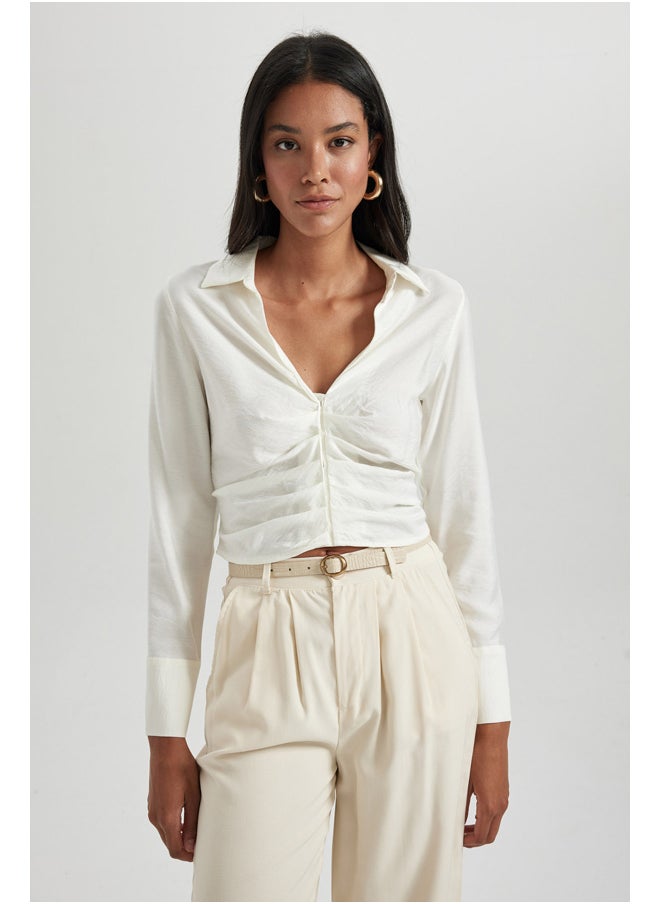 DeFacto - Woman Fitted V Neck Woven Long Sleeve Blouse - Image 1