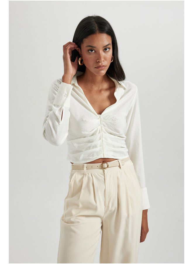 DeFacto - Woman Fitted V Neck Woven Long Sleeve Blouse - Image 1