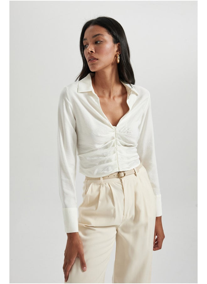 DeFacto - Woman Fitted V Neck Woven Long Sleeve Blouse - Image 1